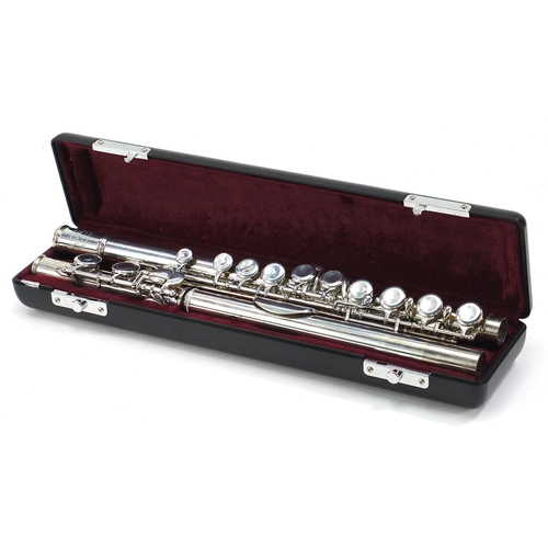 2075 - Jupiter silver plated three piece flute with case and bag