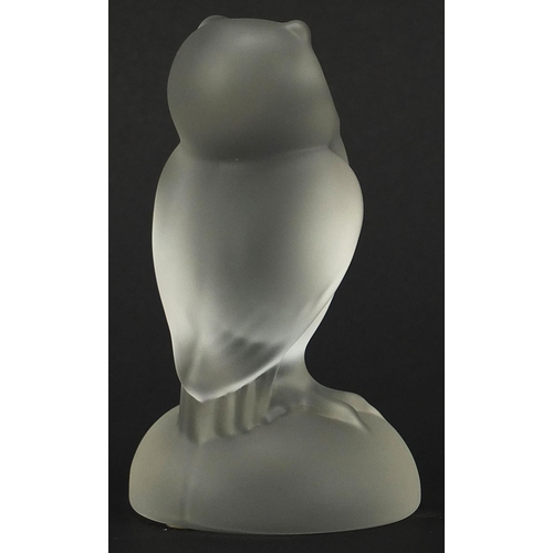 713 - Sevres crystal owl paperweight, paper label to the base, 12.5cm high