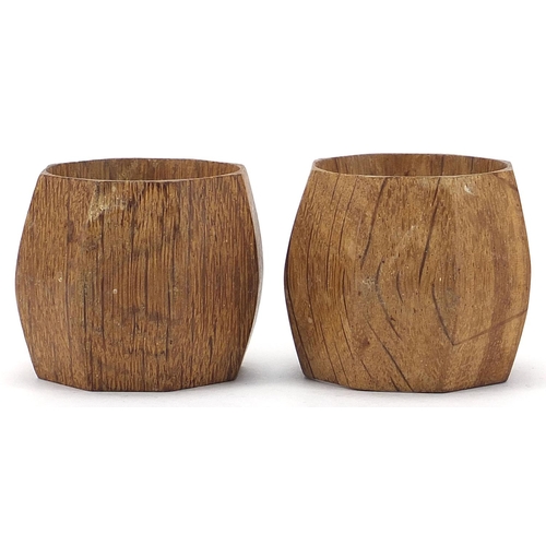 199 - Robert Mouseman Thompson, pair of carved oak napkin rings, each 5cm high