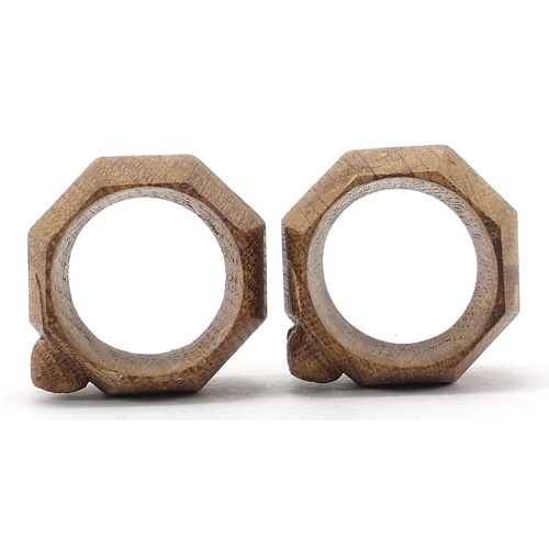 199 - Robert Mouseman Thompson, pair of carved oak napkin rings, each 5cm high