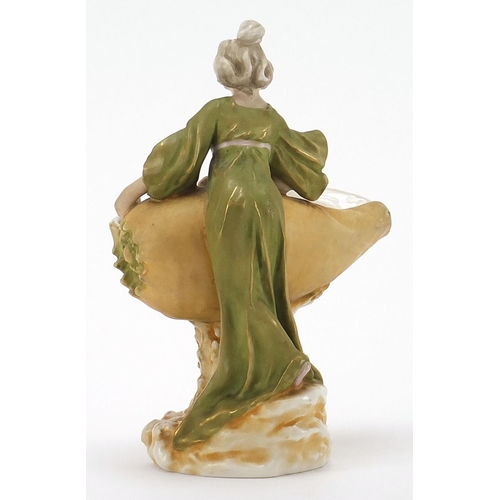 196 - Royal Dux, Czechoslovakian Art Nouveau figural sweetmeat dish in the form of a female with a shell n... 