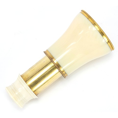 6 - Dolland of London, early 19th century ivory and brass monocular with silk lined leather case, 6.5cm ... 