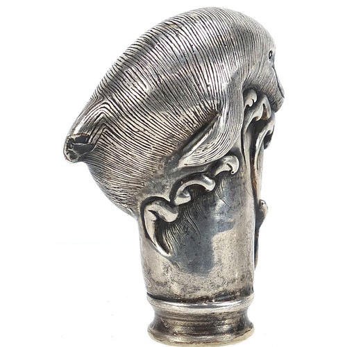 889 - Silver plated dolphin design walking stick pommel, 12.5cm high