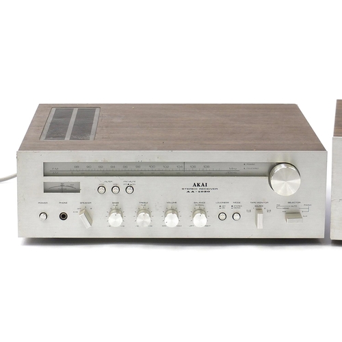 1984 - Vintage Akai HiFi electronics comprising stereo receiver AA-1020 and stereo cassette deck CS-705D