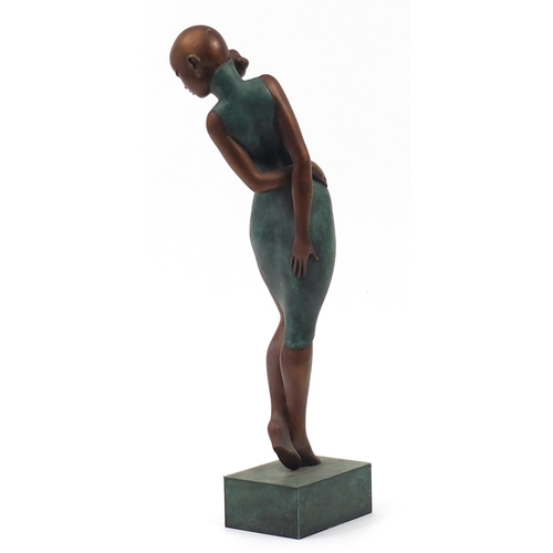 503 - Large Mid century design patinated bronze figure of a female raised on a plinth base, 64cm high