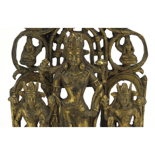 548 - Chino Tibetan bronze figure group of three deities, 28cm high