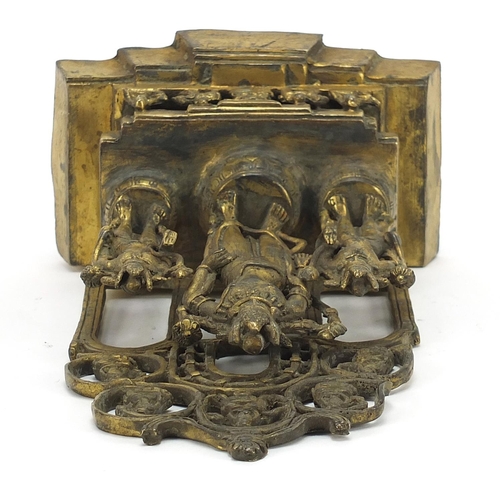 548 - Chino Tibetan bronze figure group of three deities, 28cm high