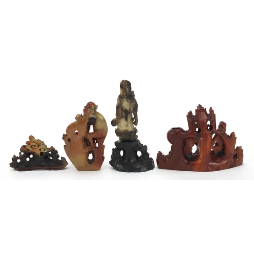 550 - Chinese soapstone carvings including Shao Lou holding a peach and a monkey vase with character marks... 