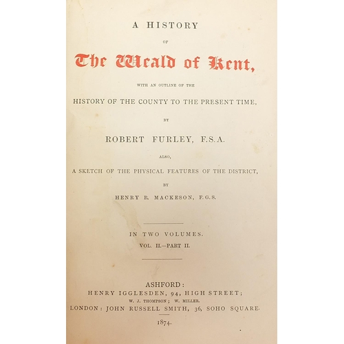 1946 - History of the Weald of Kent, three 19th century hardback books by R Furley, two with maps