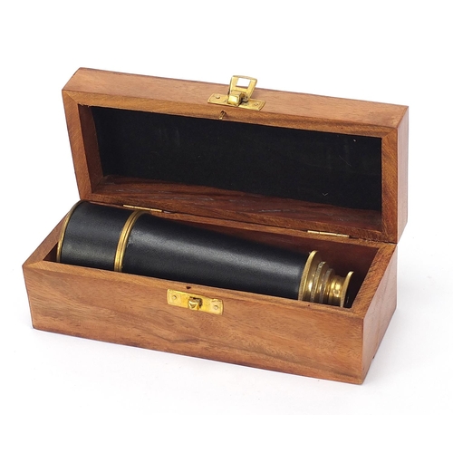 1951 - Naval interest three draw telescope with case, 16.5cm in length when closed