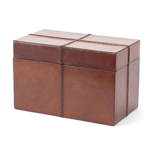 2105 - Brown leather storage box with lift off lid, 16.5cm H x 26cm W x 14cm D