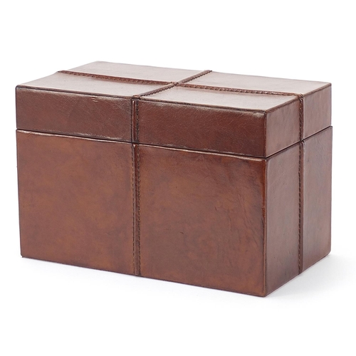 2105 - Brown leather storage box with lift off lid, 16.5cm H x 26cm W x 14cm D