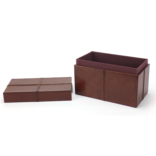 2105 - Brown leather storage box with lift off lid, 16.5cm H x 26cm W x 14cm D