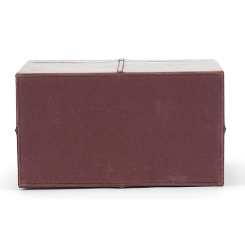 2105 - Brown leather storage box with lift off lid, 16.5cm H x 26cm W x 14cm D