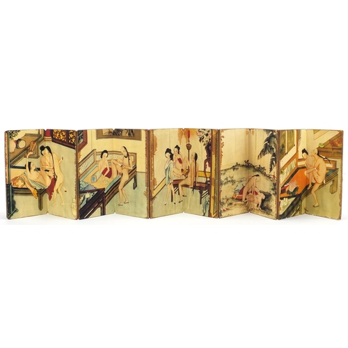 2087 - Chinese folding book depicting erotic scenes, 18.5cm H x 8.5cm wide when folded