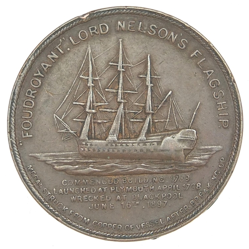 663 - 19th century bronze medallion commemorating Lord Nelson's flagship, 3.3cm in diameter