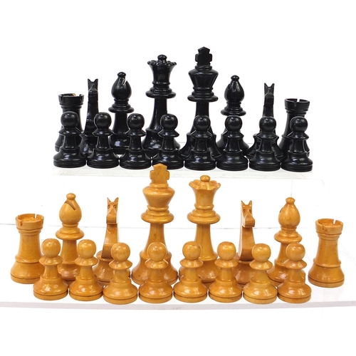 929 - Two Boxwood and ebony design Staunton pattern chess sets with pine crate, the largest pieces each 8.... 