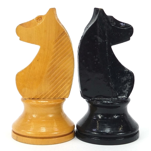 929 - Two Boxwood and ebony design Staunton pattern chess sets with pine crate, the largest pieces each 8.... 