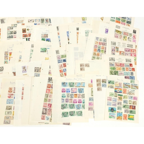 1757 - Collection of British and world stamps arranged on sheets, including France and Abyssinia