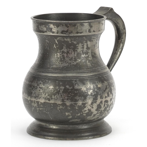 155 - Antique half gallon pewter tankard, 19.5cm high