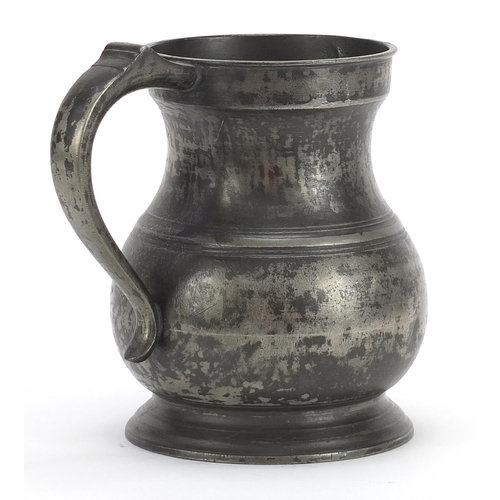 155 - Antique half gallon pewter tankard, 19.5cm high