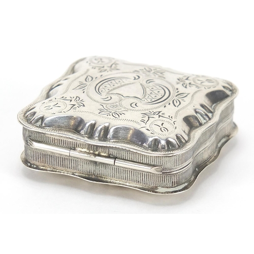 388 - Antique Dutch patch box with hinged lid and engraved decoration, 4.6cm wide