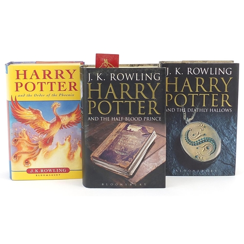 1948 - Three Harry Potter hardback books by J K Rowling with dust jackets comprising Order of the Phoenix f... 