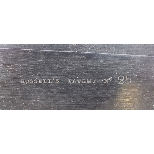 337 - 19th century folding ebony Russell's Patent no 5 extending rule with pine case, the rule impressed A... 