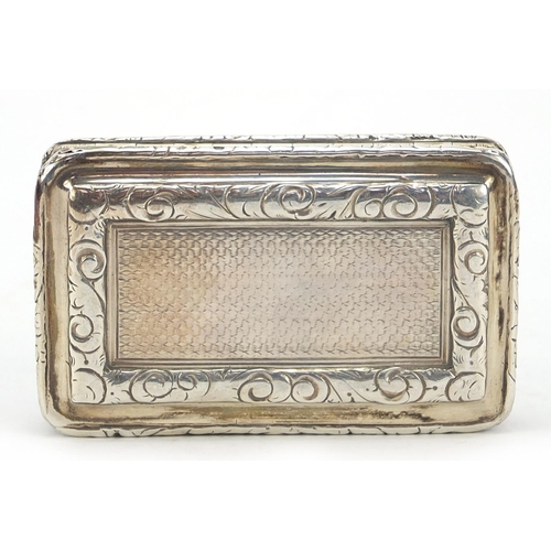 42 - Joseph Willmore, George IV silver snuff box with hinged lid, engine turned decoration and gilt inter... 