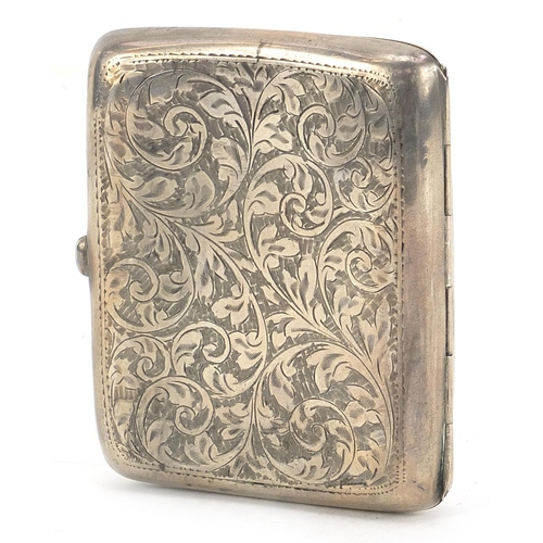 351 - William Hair Hasler, George V rectangular silver cigarette case engraved with foliage, Birmingham 19... 