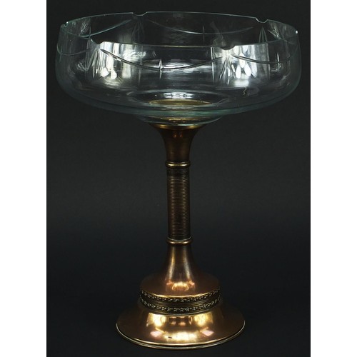 582 - German bronzed and cut glass pedestal bowl impressed Gebrh Sch, 34cm high x 26cm in diameter