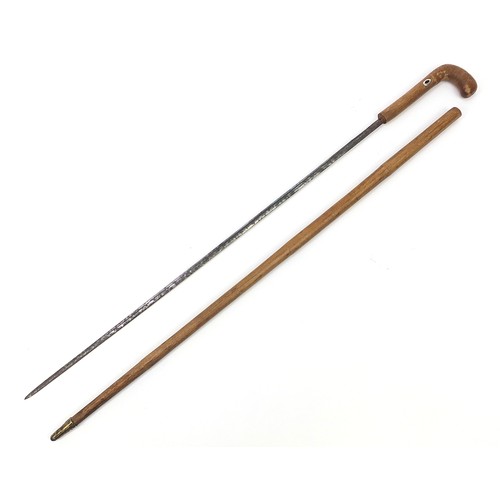 874 - Naturalistic bamboo design swordstick with steel blade, 93.5cm in length