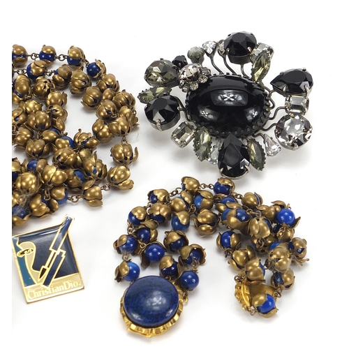 1783 - Vintage jewellery comprising Christian Dior brooch, gilt metal and lapis lazuli necklace with matchi... 