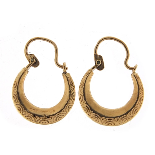 777 - Pair of 9ct gold hoop earrings, 1.2cm in diameter, 1.0g