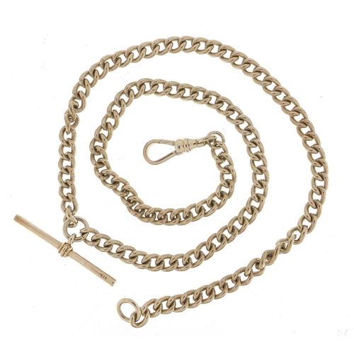 1893 - Silver watch chain with T bar, 42cm in length, 32.1g