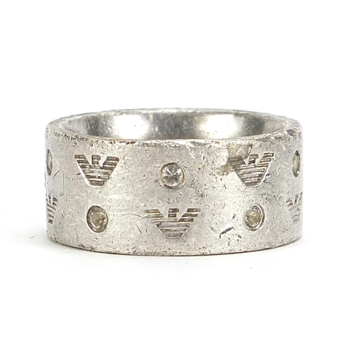 2103 - Emporio Armani silver ring, size O, 14.6g