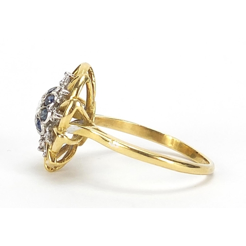 320 - 18ct gold diamond and sapphire cocktail ring, size Q, 5.2g