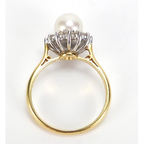 314 - 18ct gold pearl and diamond ring, size M, 4.4g