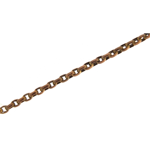 115 - 9ct rose gold watch chain with T bar, 50cm in length, 11.3g