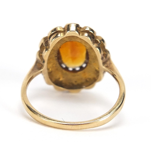 797 - 9ct gold citrine and pearl ring, size N, 3.0g