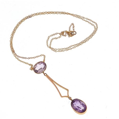 281 - Art Nouveau unmarked gold amethyst necklace, 40cm in length, 3.5g