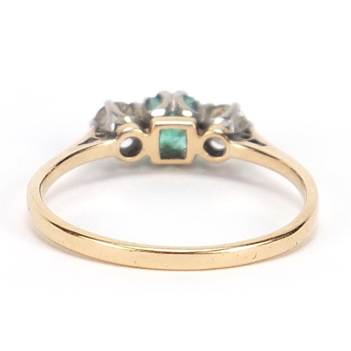 465 - 18ct gold and platinum emerald and diamond ring, size N, 1.8g