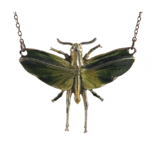 2543 - Silver coloured metal and enamel insect necklace, 40cm in length, 2.5g