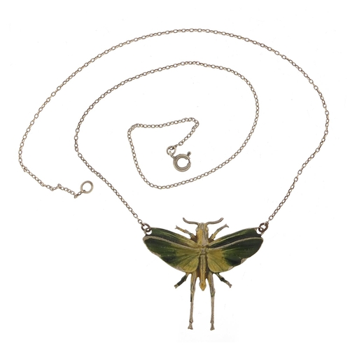 2543 - Silver coloured metal and enamel insect necklace, 40cm in length, 2.5g