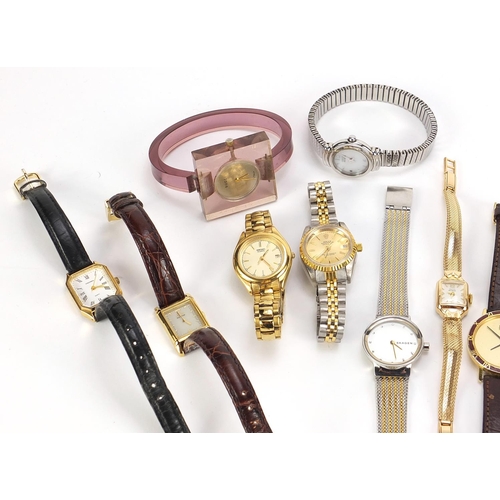 1781 - Vintage and later ladies' wristwatches including Citizen Eco drive set with diamonds, Harrods, Rotar... 