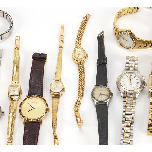 1781 - Vintage and later ladies' wristwatches including Citizen Eco drive set with diamonds, Harrods, Rotar... 