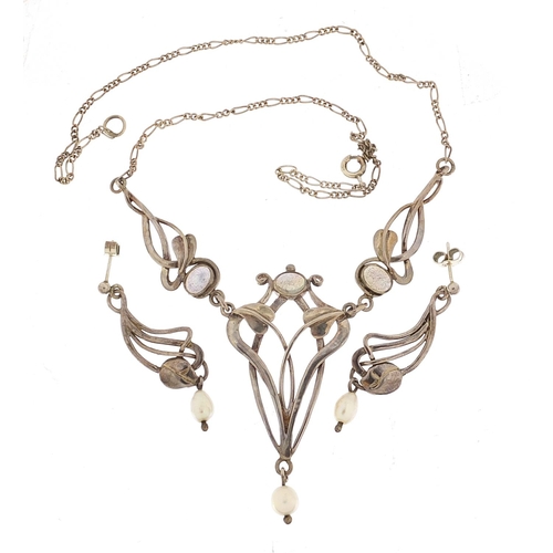 239 - Art Nouveau silver and opalescent necklace with matching earrings, the necklace 38cm in length, tota... 