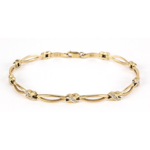 676 - 9ct gold diamond bracelet, 16cm in length, 6.8g