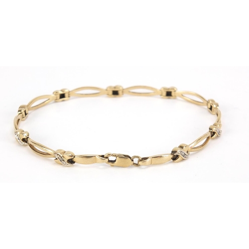 676 - 9ct gold diamond bracelet, 16cm in length, 6.8g