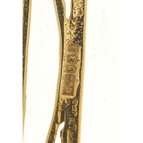 1857 - Gold coloured metal Rennie Mackintosh design pendant, indistinct hallmarks, 4.5cm high, 3.4g